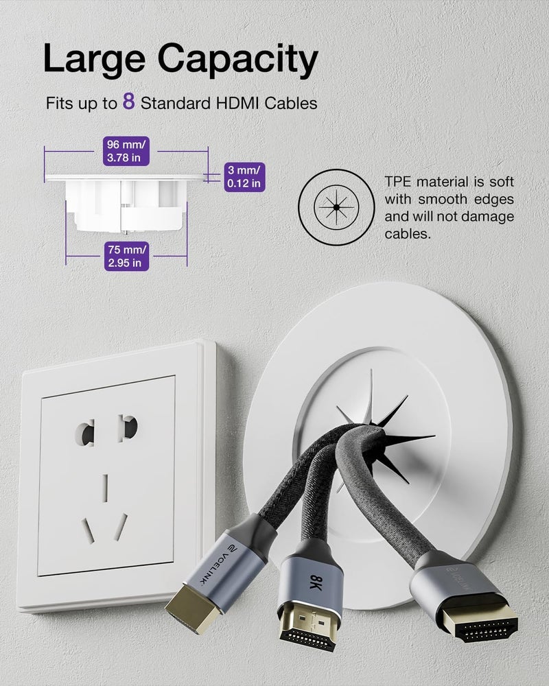 VCELINK in Wall Cable Management Kit with Hole Saw Drill Attachment and Mounting Brackets, Hide TV Cords for Wall Mount, Cable Wall Plate for Network, HDMI, Coax, Speaker Cables, White, 2-Pack - Image 4